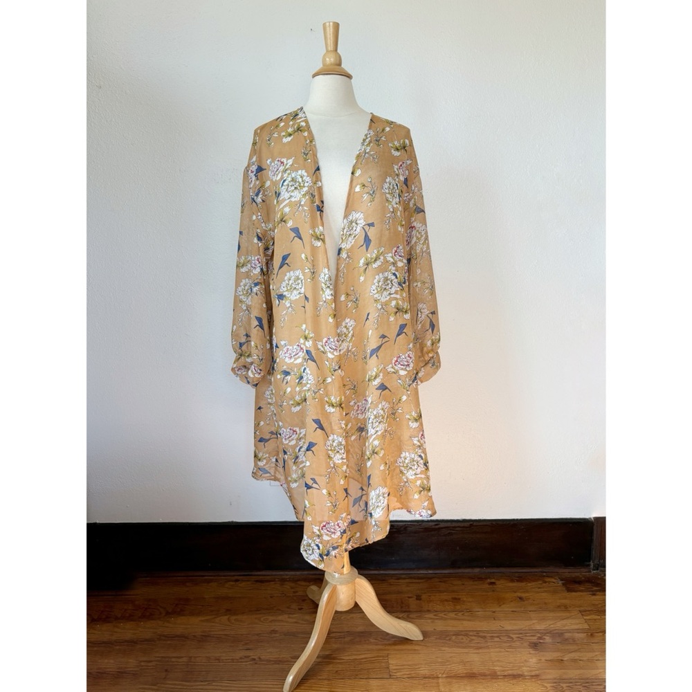 Floral Long Sleeve Sheer Open Front Kimono Duster